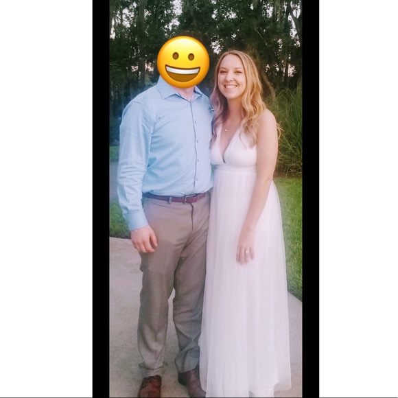 White Open-Back Maxi W/ Tulle Layer - Picture 6 of 6